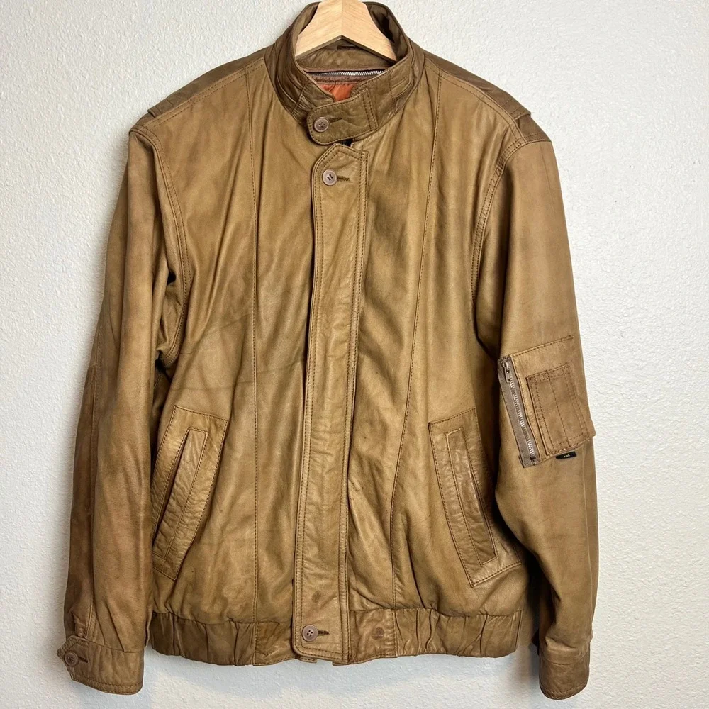 Vintage Brown Leather Bomber Jacket - London Fog Mens size‎ XL